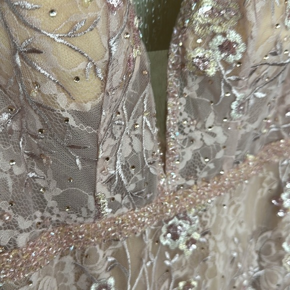Mac Duggal FLORAL EMBELLISHED SLEEVELESS PLUNGE NECK GOWN rose pink size 16 - Picture 10 of 14